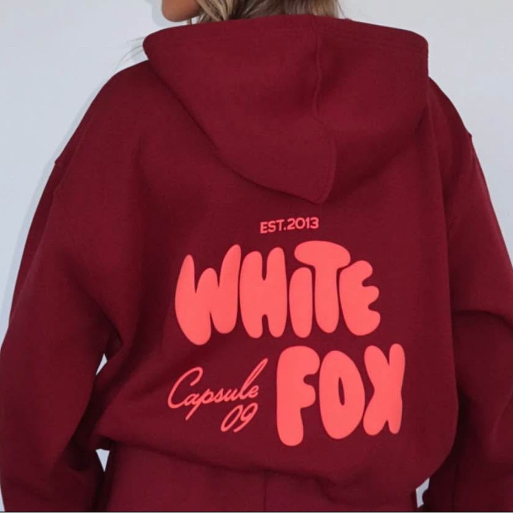 White Fox Burgundy Graphic Hoodie